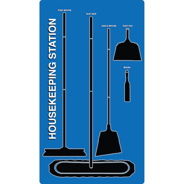 5S Housekeeping Shadow Board Broom Station Version 11  - Blue Board / Black Shadows  With Broom